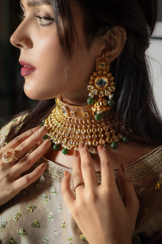 Emerald Green Choker Kundan Bridal Set
