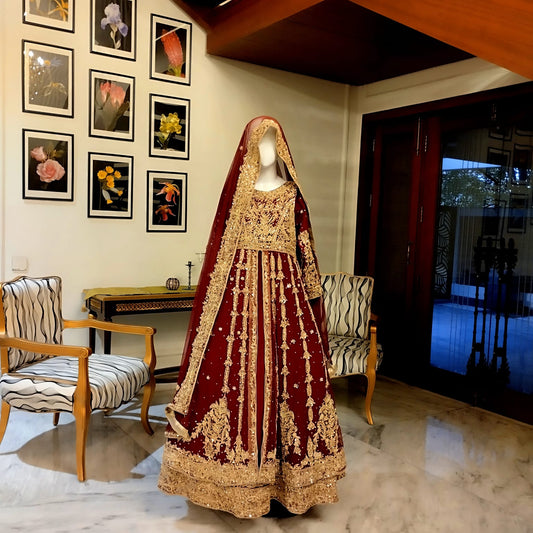 Maroon Open Gown Peshwas
